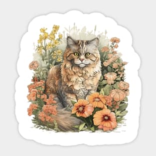 Cat And Flowers Sticker